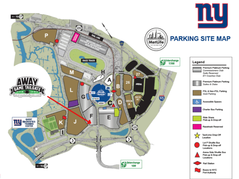 Giants Metlife Stadium Parking Lot Map - Away Game Tailgate