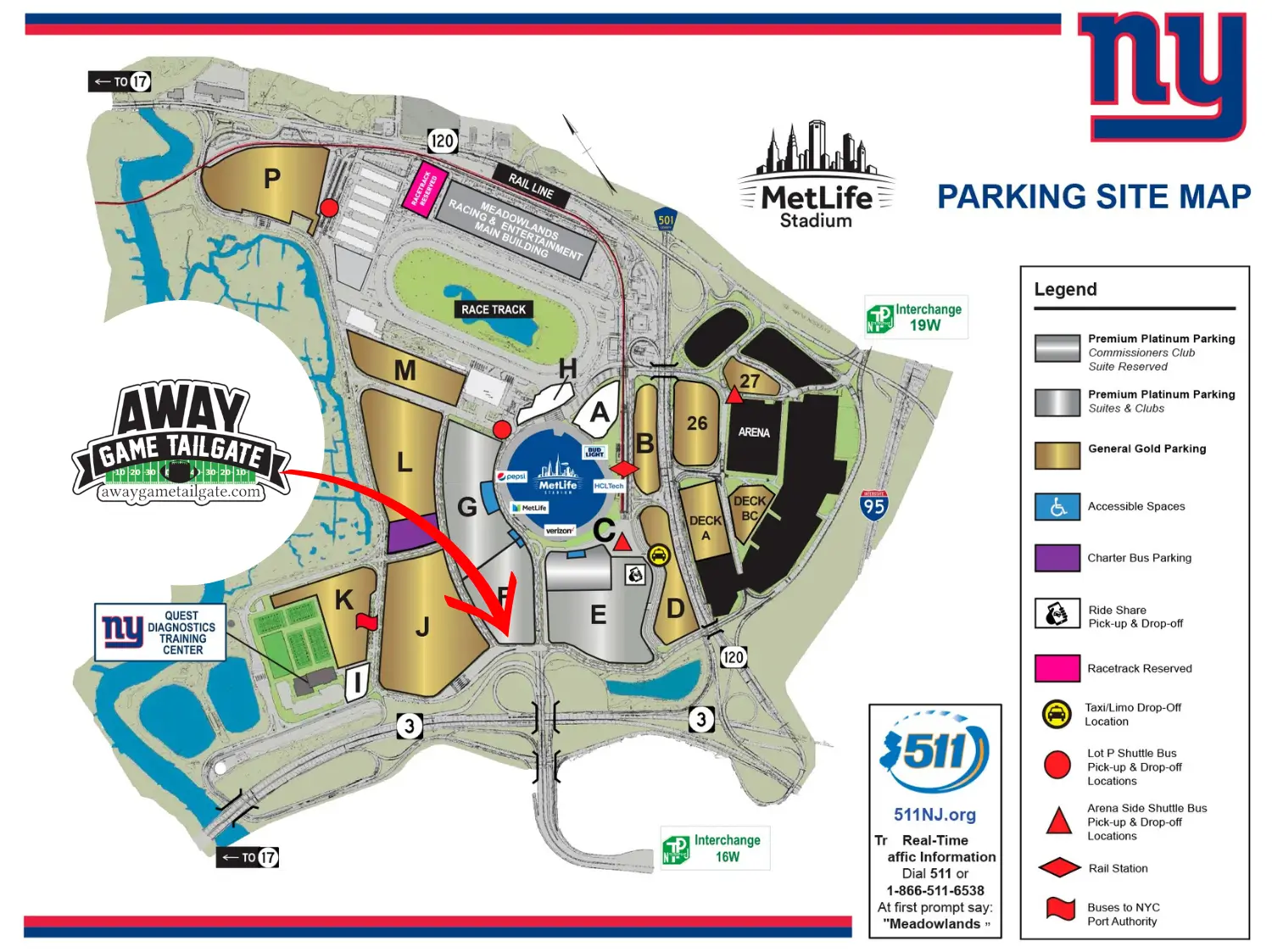 Metlife Parking map NY Giants 2023